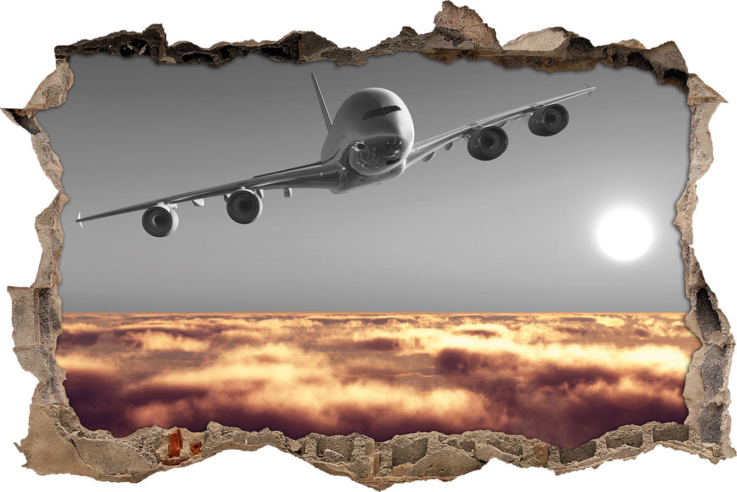 Pixxprint Flugzeug über Wolkenmeer, 3D Wandtattoo