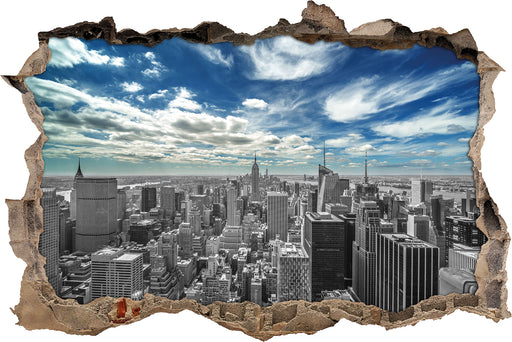 New York unter bewölktem Himmel 3D Wandtattoo Wanddurchbruch