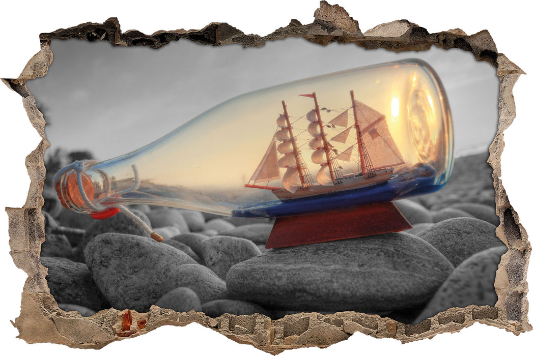 Pixxprint Schiff in Flasche, 3D Wandtattoo