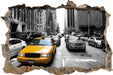 Gelbes Taxi in New York 3D Wandtattoo Wanddurchbruch
