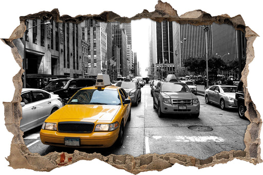Gelbes Taxi in New York 3D Wandtattoo Wanddurchbruch
