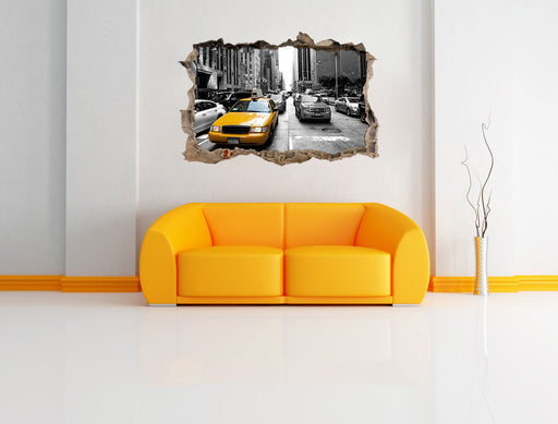 Gelbes Taxi in New York 3D Wandtattoo Wanddurchbruch Wand