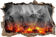 brennende Holzkohle in Kamin 3D Wandtattoo Wanddurchbruch