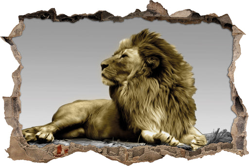 majestätischer Löwe auf Fels 3D Wandtattoo Wanddurchbruch