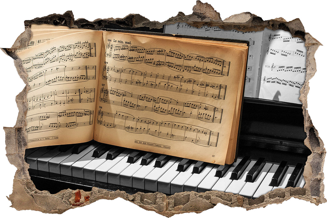 Pixxprint Notenbuch auf Piano, 3D Wandtattoo