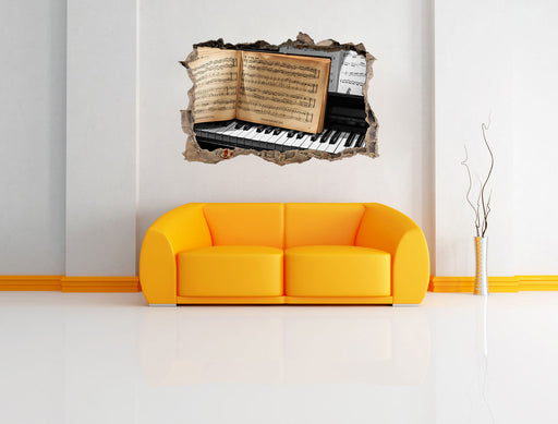 Notenbuch auf Piano 3D Wandtattoo Wanddurchbruch Wand
