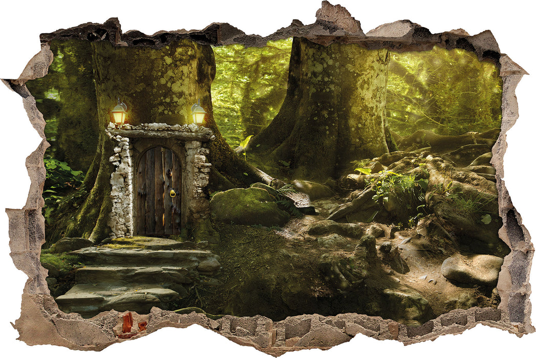 Pixxprint Geheimes Tor im Wald, 3D Wandtattoo