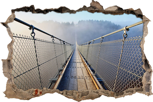 Hängeseilbrücke im Nebelschimmer  3D Wandtattoo Wanddurchbruch