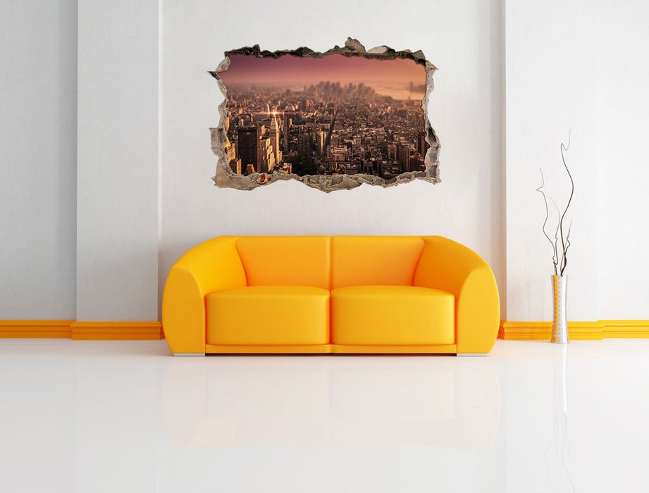 New York City bei Sonnenuntergang 3D Wandtattoo Wanddurchbruch Wand