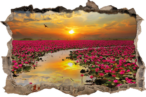 Lotusblüten am See  3D Wandtattoo Wanddurchbruch