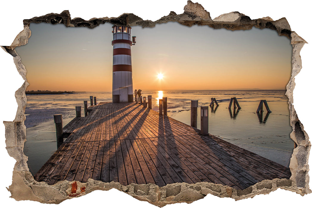 Pixxprint Leuchtturm vor Sonnenuntergang, 3D Wandtattoo