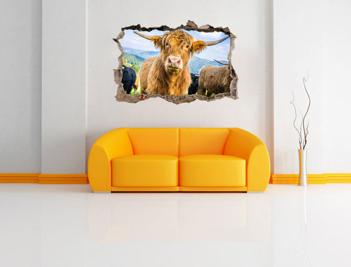 Blick einer Kuh an der Weide 3D Wandtattoo Wanddurchbruch Wand