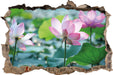 rosa Lotusblüte im Teich  3D Wandtattoo Wanddurchbruch
