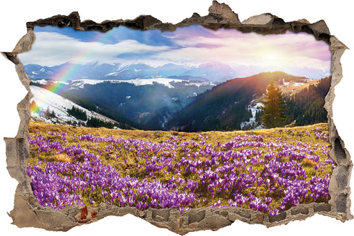 Berge mit Regenbogen  3D Wandtattoo Wanddurchbruch