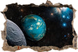 Planet Erde im Kosmos  3D Wandtattoo Wanddurchbruch