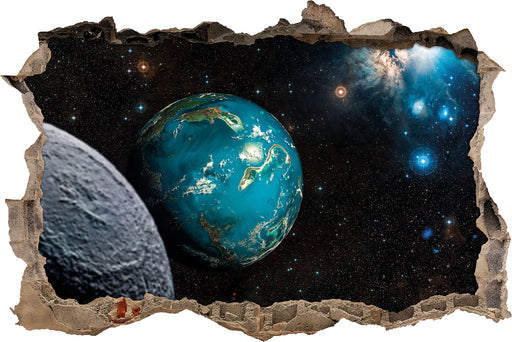 Planet Erde im Kosmos  3D Wandtattoo Wanddurchbruch