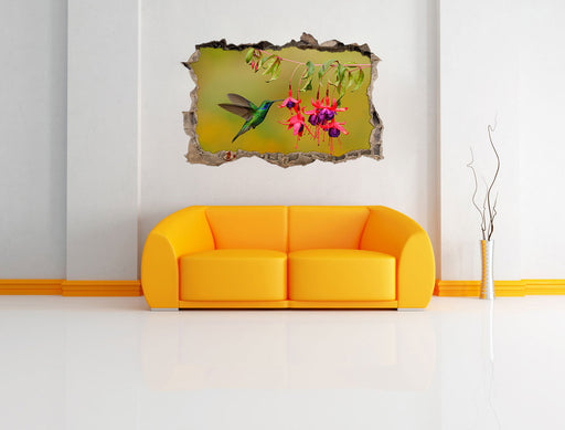 Kolibri trinkt vom Blütennektar 3D Wandtattoo Wanddurchbruch Wand