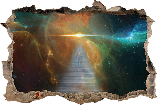 Kosmische Treppe in die Galaxis  3D Wandtattoo Wanddurchbruch