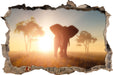 Elefant in der Wüste  3D Wandtattoo Wanddurchbruch