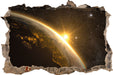 Die Sonne und Erde im Weltall  3D Wandtattoo Wanddurchbruch