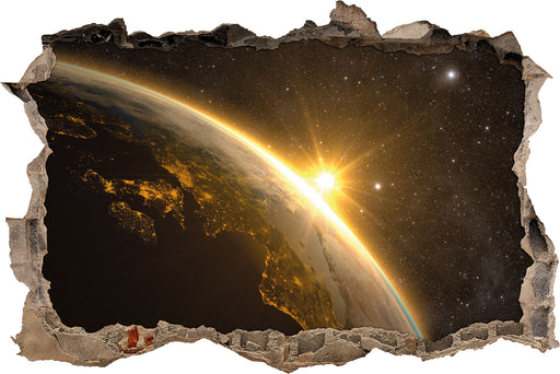 Die Sonne und Erde im Weltall  3D Wandtattoo Wanddurchbruch
