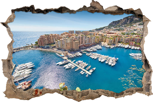 Atemberaubende Küste von Monaco  3D Wandtattoo Wanddurchbruch