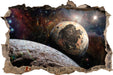 Alien Planeten im Weltall  3D Wandtattoo Wanddurchbruch