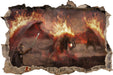 Ritter Drachen Feuer  3D Wandtattoo Wanddurchbruch