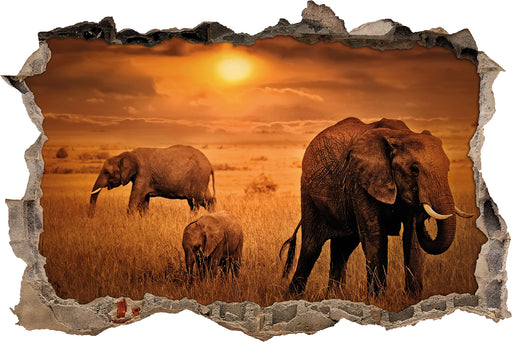 Elefanten in der Savanne  3D Wandtattoo Wanddurchbruch