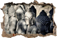 Buddha-Statuen in einer Reihe 3D Wandtattoo Wanddurchbruch