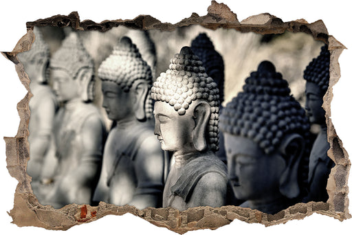 Buddha-Statuen in einer Reihe 3D Wandtattoo Wanddurchbruch