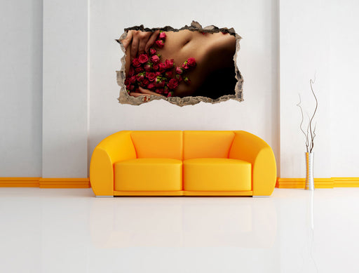 weiblicher Körper mit Rosen Blumen 3D Wandtattoo Wanddurchbruch Wand