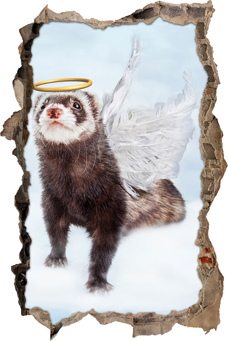 Pixxprint Süßes Frettchen im Engelsköstum, 3D Wandtattoo