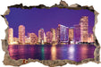 Skyline von Miami Florida  3D Wandtattoo Wanddurchbruch