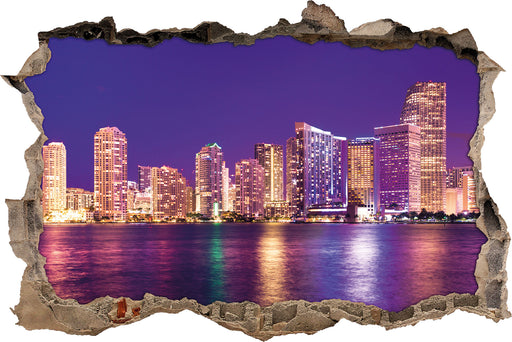 Skyline von Miami Florida  3D Wandtattoo Wanddurchbruch
