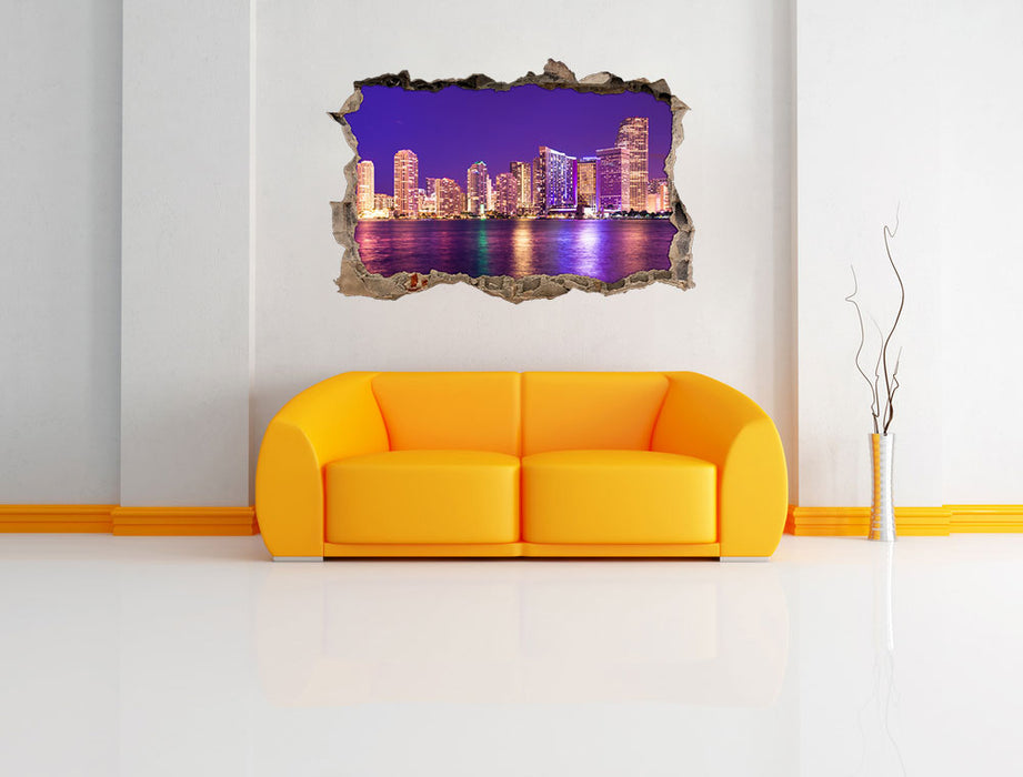 Skyline von Miami Florida 3D Wandtattoo Wanddurchbruch Wand