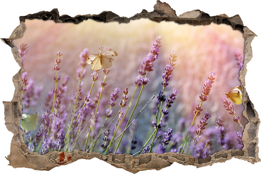 Schmetterlinge auf Lavendelblumen  3D Wandtattoo Wanddurchbruch