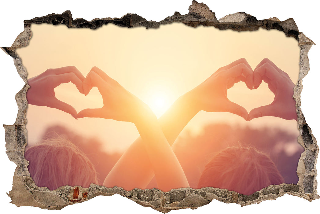 Pixxprint Zwei Mädchen zeigen Herzmotiv, 3D Wandtattoo