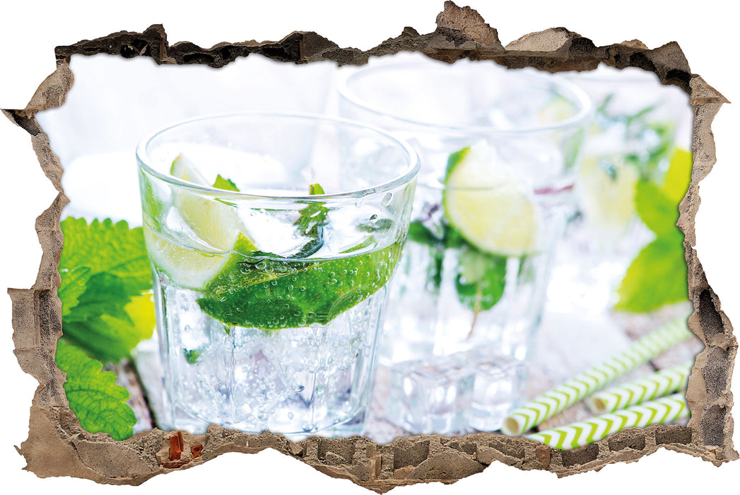 Pixxprint Mojito-Gläser mit Minze, 3D Wandtattoo