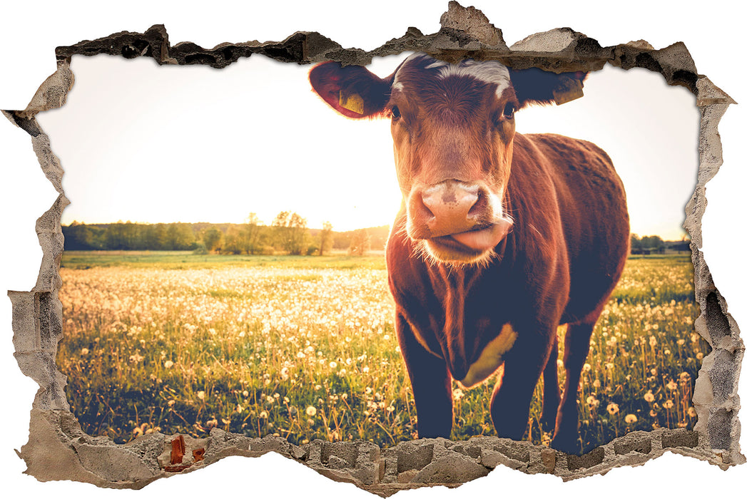 Pixxprint Kuh auf Blumenwiese, 3D Wandtattoo