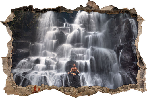 Yoga am Wasserfall in Bali  3D Wandtattoo Wanddurchbruch