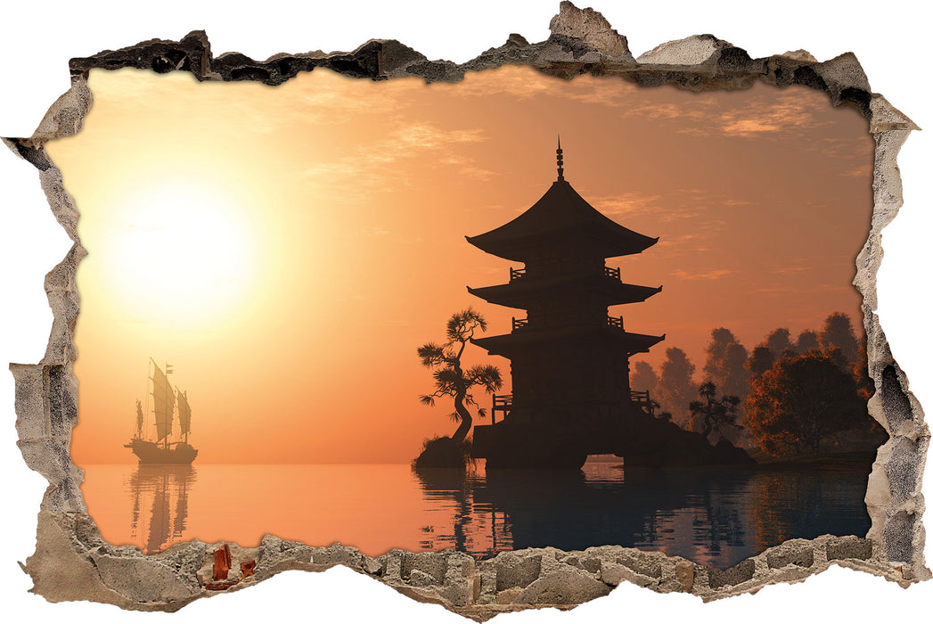 Pixxprint Chinesisches Haus am See, 3D Wandtattoo
