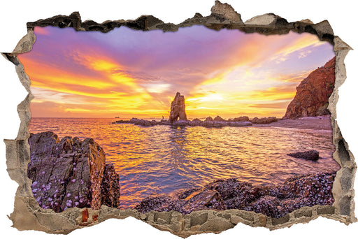 Küstenlinie mit Sonnenuntergang  3D Wandtattoo Wanddurchbruch