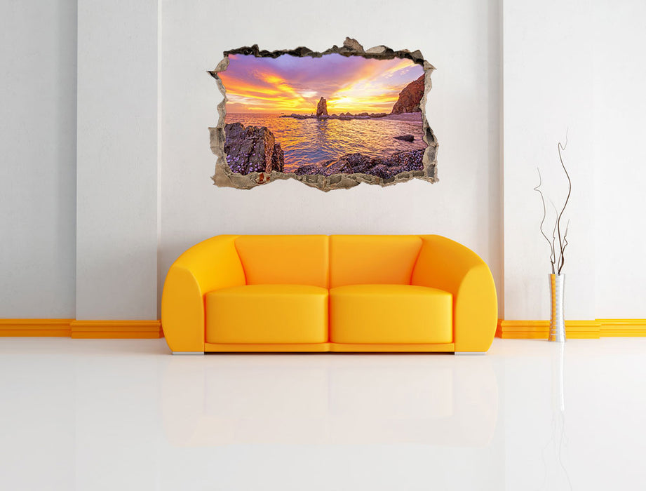 Küstenlinie mit Sonnenuntergang 3D Wandtattoo Wanddurchbruch Wand