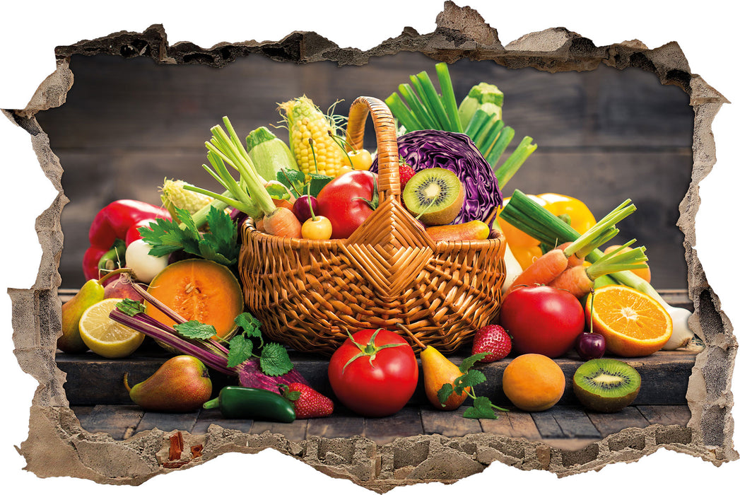 Pixxprint Frische Früchte im Korb, 3D Wandtattoo