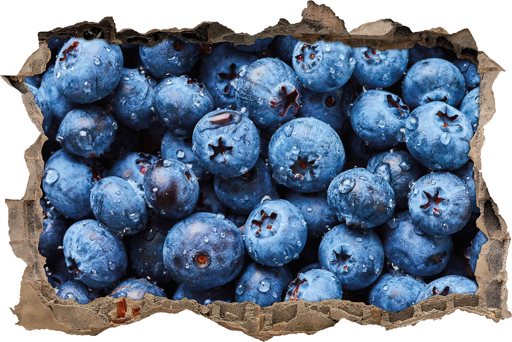 Pixxprint Blaubeeren mit Wassertropfen, 3D Wandtattoo