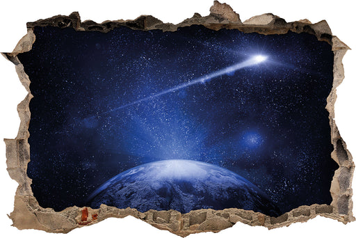 Sternschnuppe fliegt über die Erde  3D Wandtattoo Wanddurchbruch