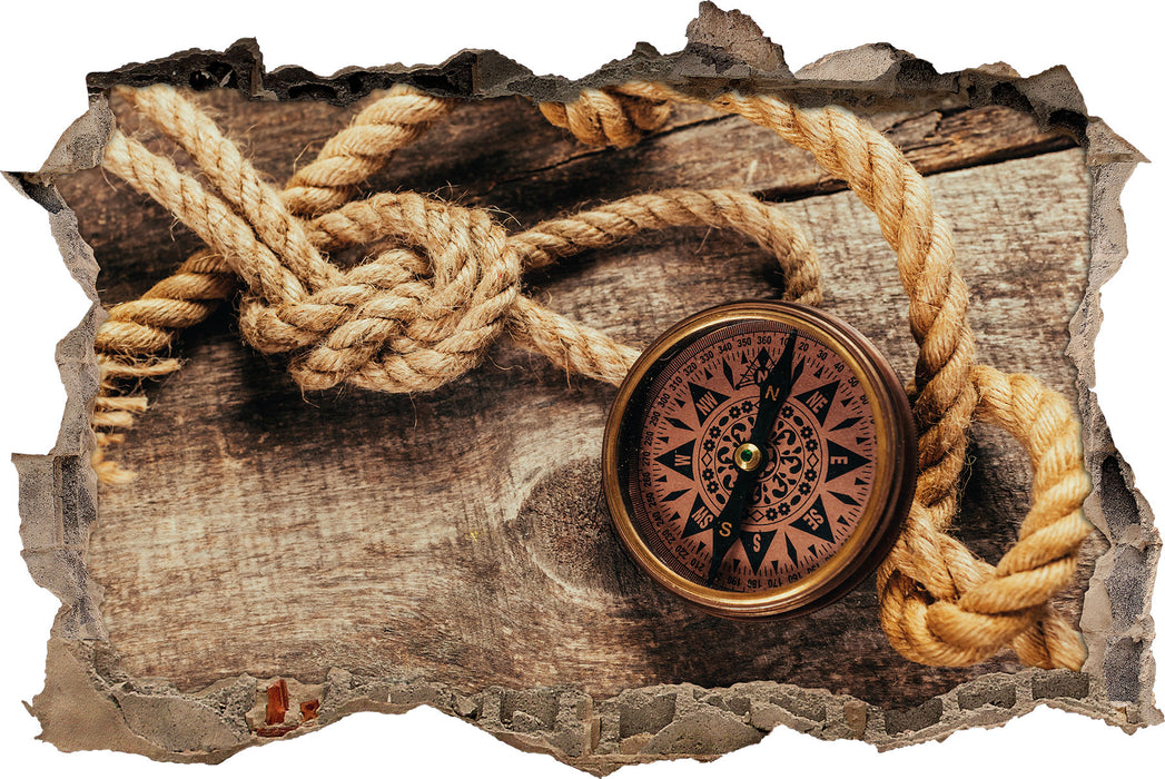 Pixxprint Schiffseil und Kompass, 3D Wandtattoo