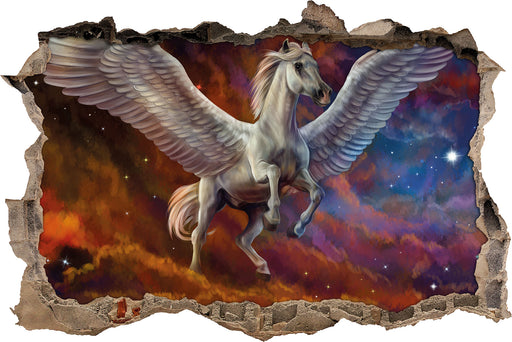 Weißer Pegasus mit Engelsflügel  3D Wandtattoo Wanddurchbruch