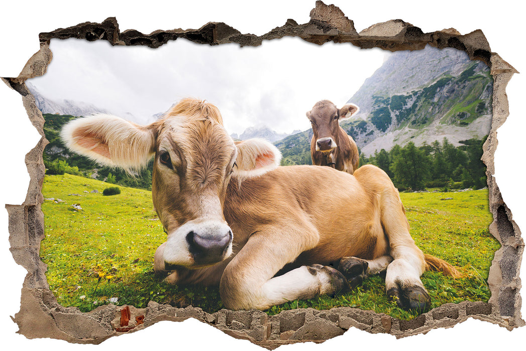Pixxprint Almkuh in den Bergen, 3D Wandtattoo
